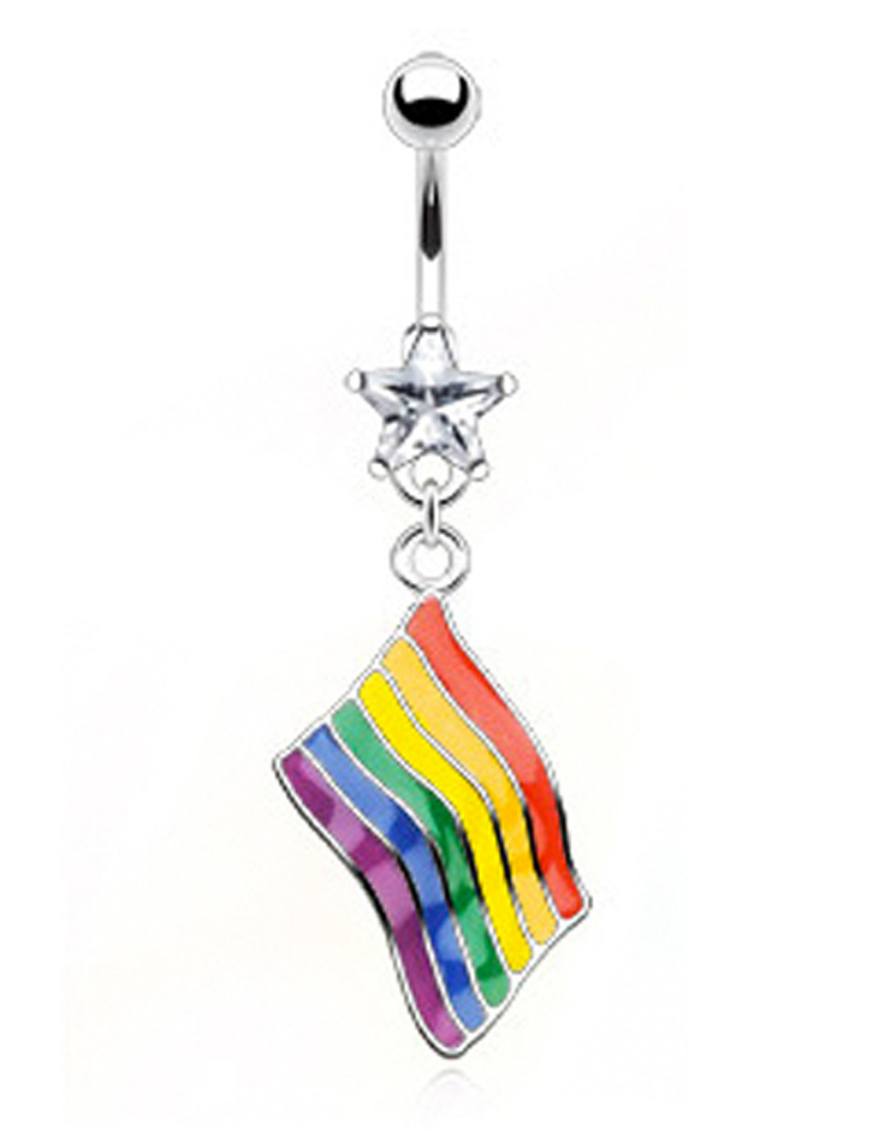 Rainbow Pride Wavy Flag Belly Ring - LGBT Gay and Lesbian Pride Navel / Belly Ring (Body Jewelry)