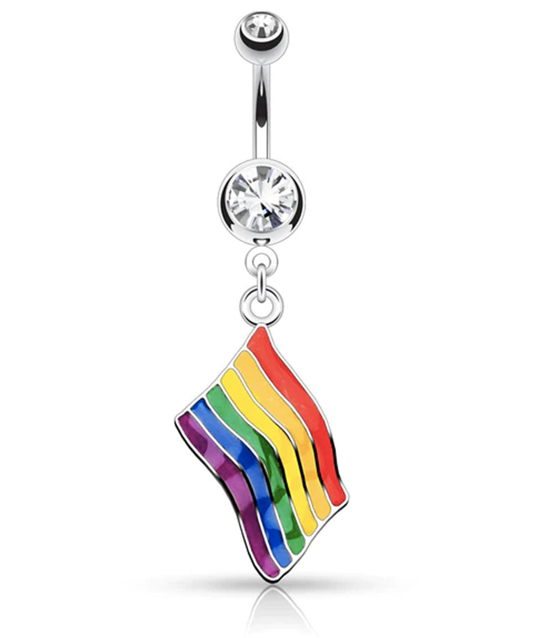 Rainbow Pride Wavy Flag Belly Ring - LGBT Gay and Lesbian Pride Navel / Belly Ring (Body Jewelry) lesbian belly rings, lesbian navel rings, lesbian body jewelry, rainbow belly rings, gay pride belly rings, gay pride navel rings, LGBTQ belly ring, Lesbian body jewellery, gay body jewellery, pride, body jewellery, gay barbell, rainbow flag barbell,
