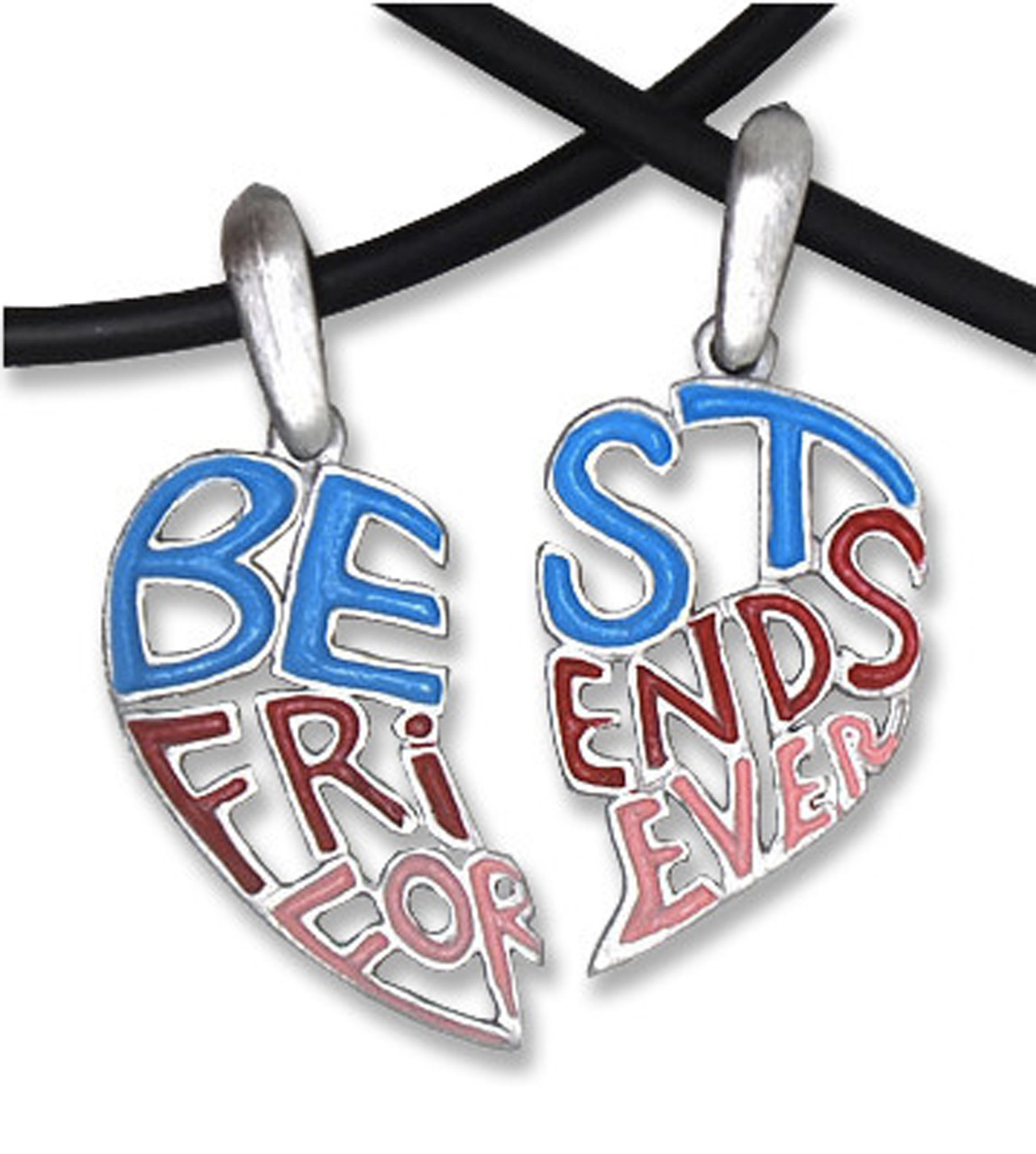 Light Cut Out - Best Friends Forever (BFF) - Pink Blue Red - 2 Pewter Pendants with 2 black PVC ropes/chains included!