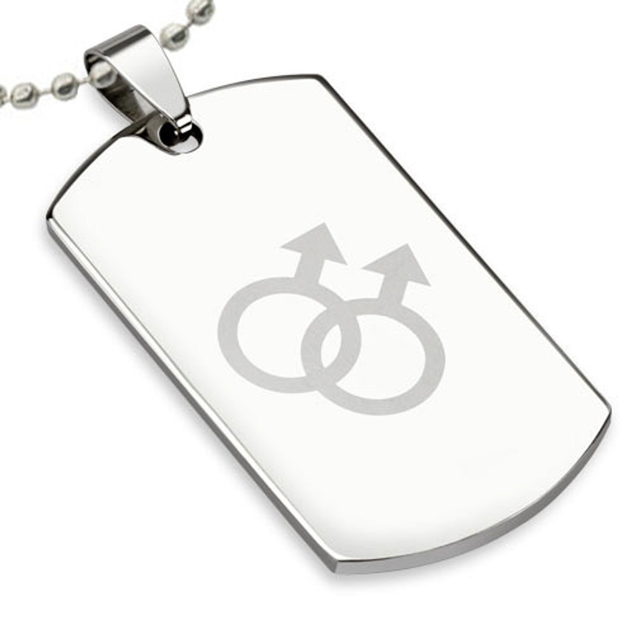 Double Male Laser Etched Stainless Steel Dog Tag Pendant - Gay Pride Necklace  pride pendants, gay pride jewelry, gay pride pendants, gay mens jewelry, pride pendant,
