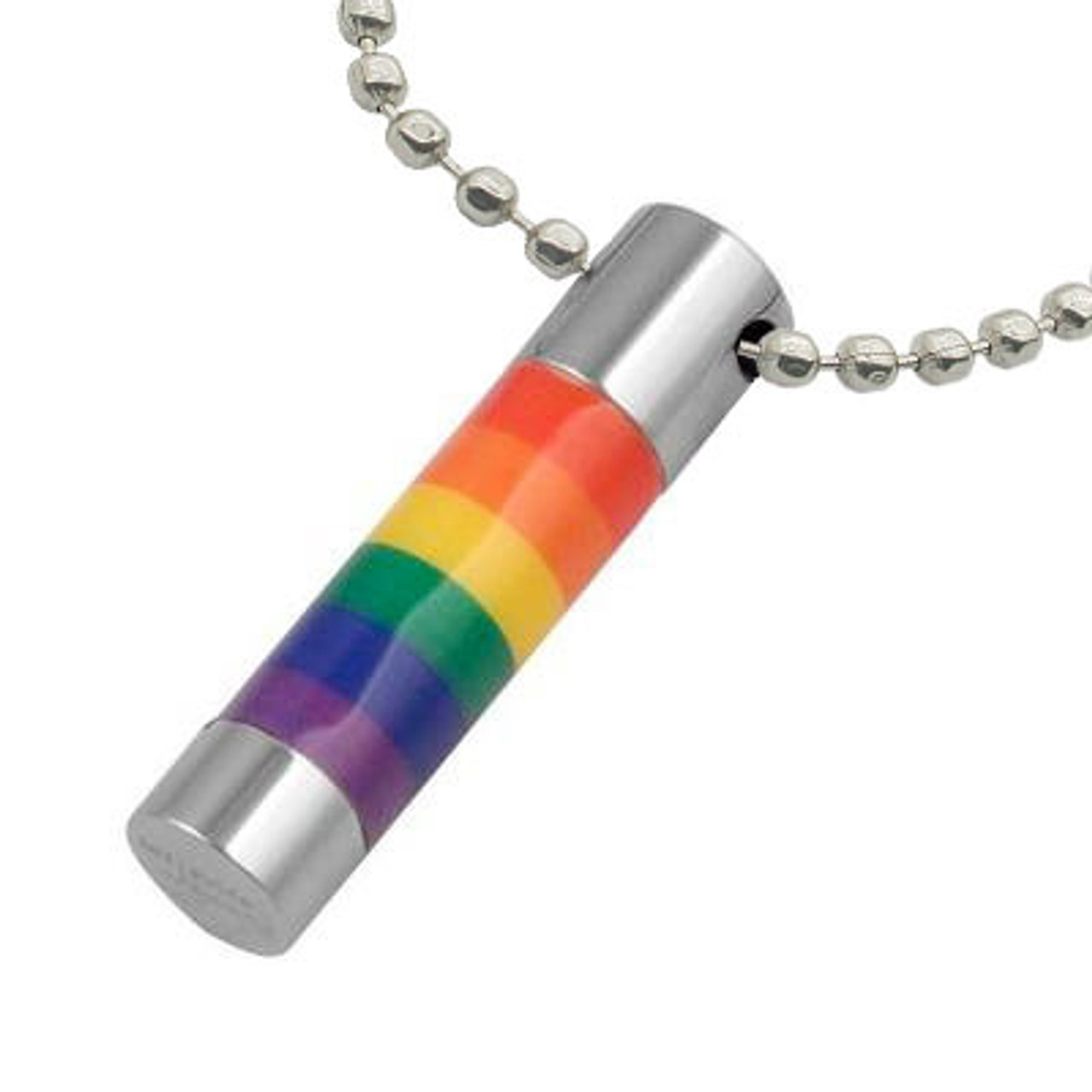 Rainbow Enamel Cylinder Pendant - Gay and Lesbian LGBT Pride Necklace  gay pendant, rainbow pendant, pride pendant, gay jewelry, pride pendants,
gay pride pendant, rainbow flag pendant, lesbian pride pendant,  lesbian jewelry, lesbian pendant,