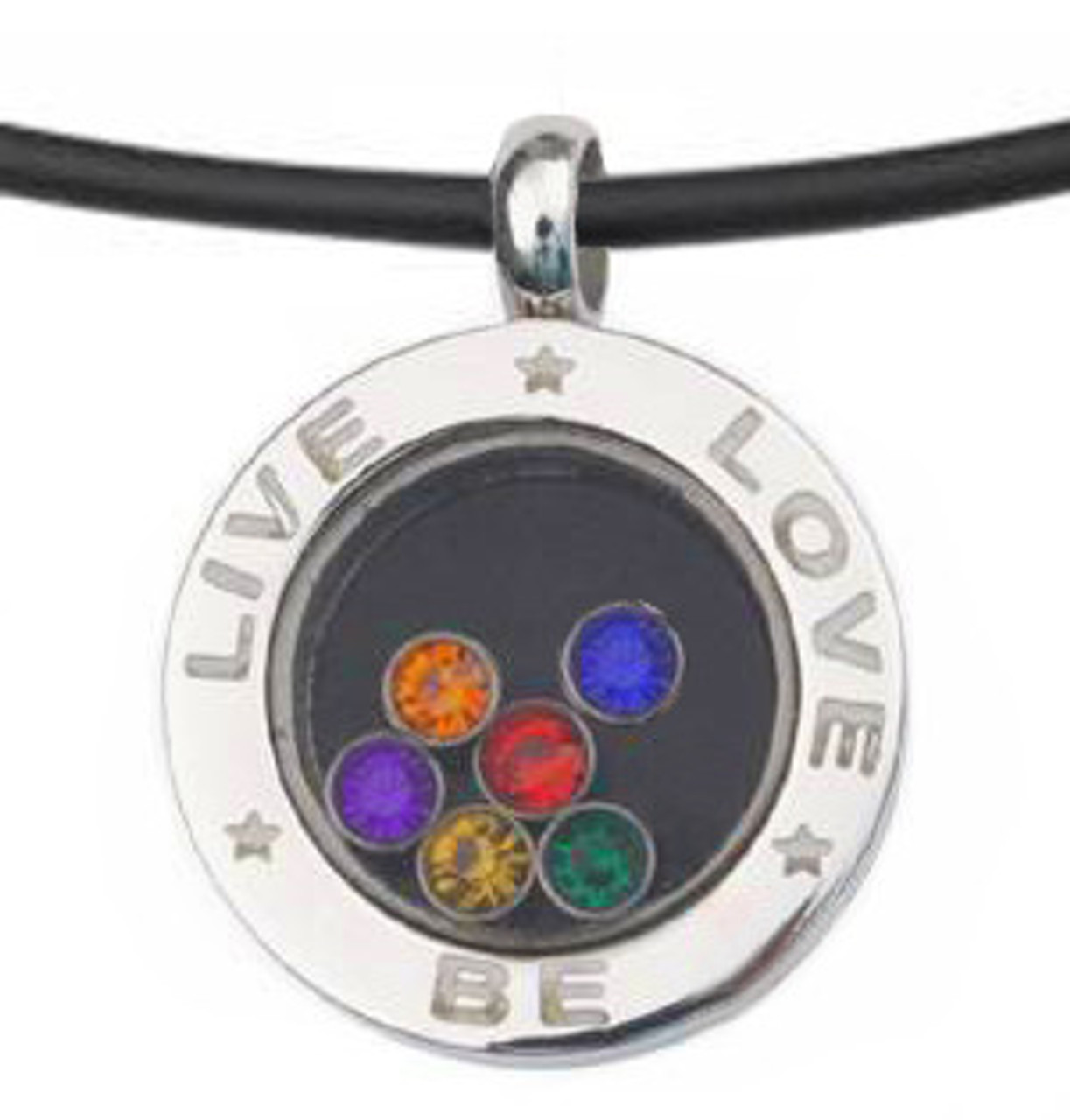 Live Love Be - Rainbow Circular Glass Pendant - Gay and Lesbian LGBT Pride Necklace  gay necklaces, rainbow necklaces, lesbian necklaces,  pride necklaces, LGBT jewelry, LGBTQ jewellery, gay pride necklaces, rainbow flag necklaces, lesbian pride necklaces,  pride necklaces,