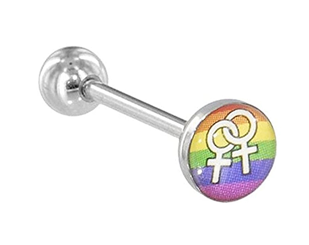 Rainbow Female Lesbian Pride Tongue Ring Barbell (Lesbian Pride Body Jewelry)   lesbian tongue rings, lesbian body jewelry,  lesbian tongue ring, rainbow tongue rings, gay pride tongue rings, gay pride tongue ring, 
