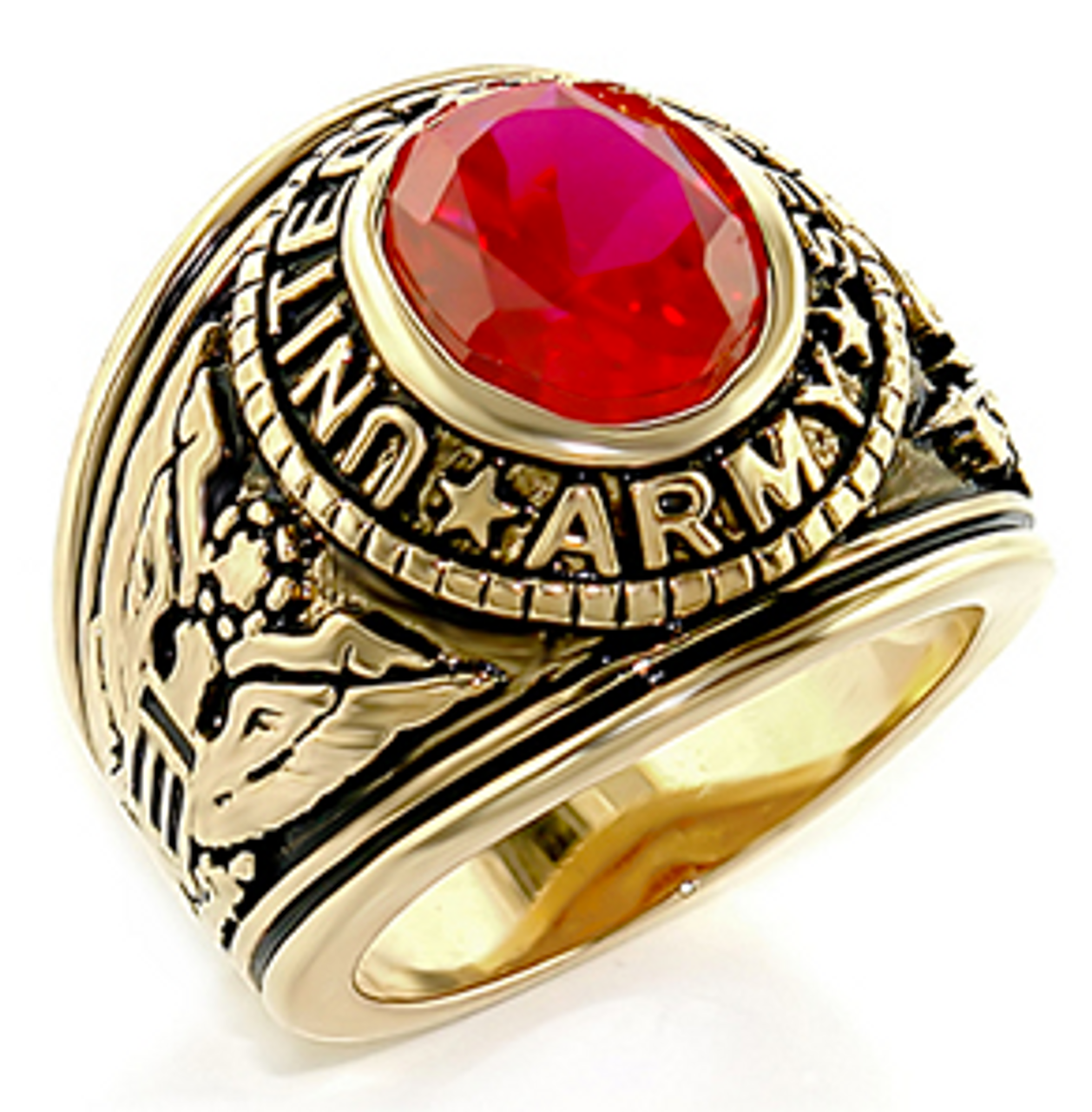 Army - U.S. Armed Forces Military Ring (Gold with Red Stone) 