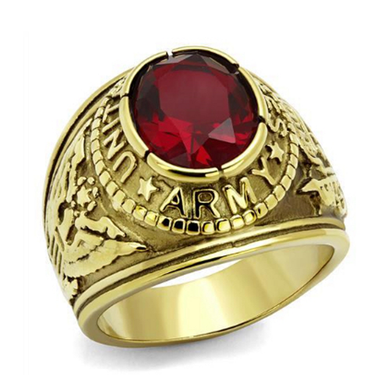 Army - U.S. Armed Forces Military Ring (Gold with Red Stone)