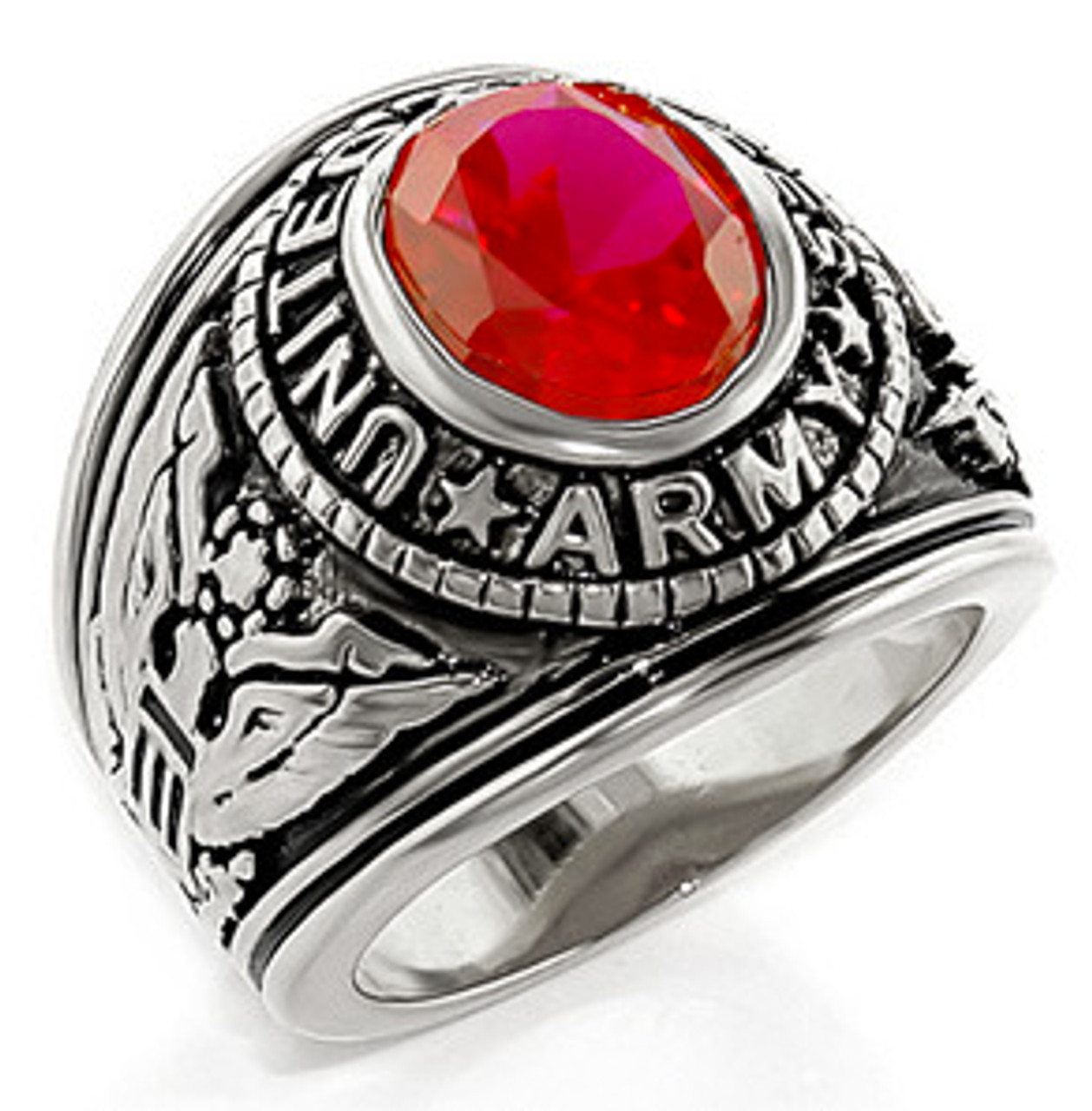 Army - U.S. Armed Forces Military Ring (Silver Color with Red