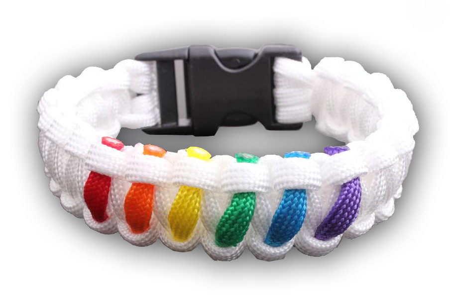White 6 Stripe Rainbow Snap Clasp Paracord Bracelet Gay Pride