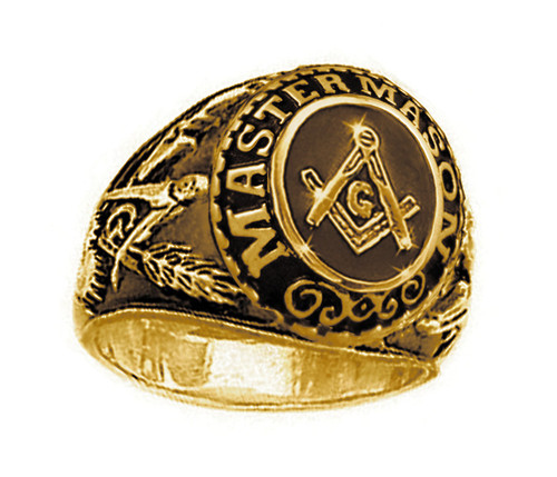 Mason Gold Color Freemason College Style Masonic Rings - with classic center design and etched symbols - Stainless Steel w/ Gold Plating