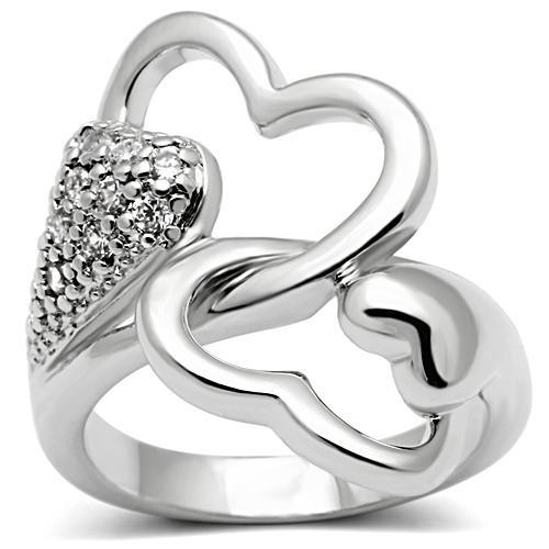 Melt My Heart - Rhodium Plated Commitment ring w/ CZ Stones - Silver Color Poesy Promise Ring