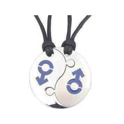 2pc Set - Break Apart Double Male Mars (BLUE) Yin Yang Pendants - LGBT Gay Pride Jewelry Set Necklaces (