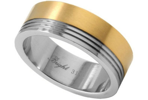 stainless Steel Ring w/ 14K Gold IP Top Section - Marriage Wedding Band Ring  cheap wedding bands for men