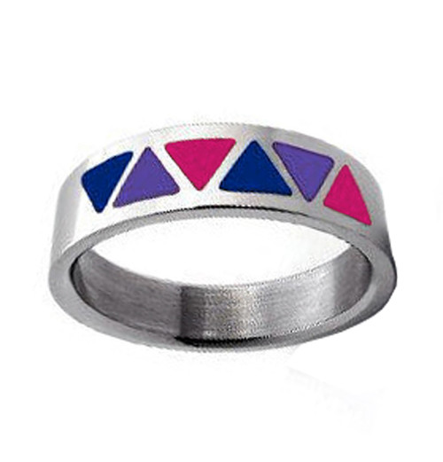 Bi Pride Triangle Flag Steel Ring - Bisexual LGBT Pride Jewelry, bisexual ring, bi pride flag colors