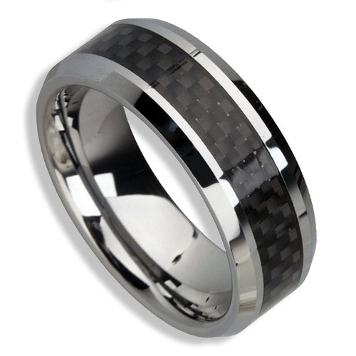 Men's Tungsten Ring (Black Carbon Fiber Inlay 8MM band) mens wedding band 