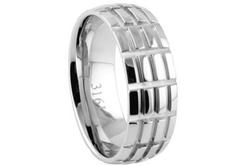 Hatch Mark Wedding Ring (8mm) - 316L Stainless Steel Ring cheap wedding bands for men