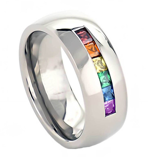 Rainbow String Smooth Round Top Ring - Lesbian and Gay Wedding Ring ...