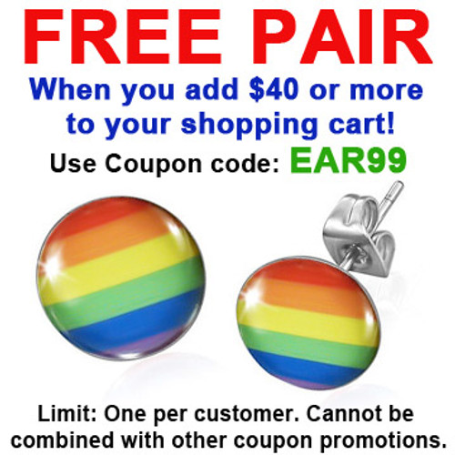 FREE with $40 or more - Use Coupon Code: EAR99 - Rainbow Flag - LGBT Gay and Lesbian Pride Earrings (Round) - Gay earring Set, gay stud earrings, rainbow stud earrings, lesbian stud earrings