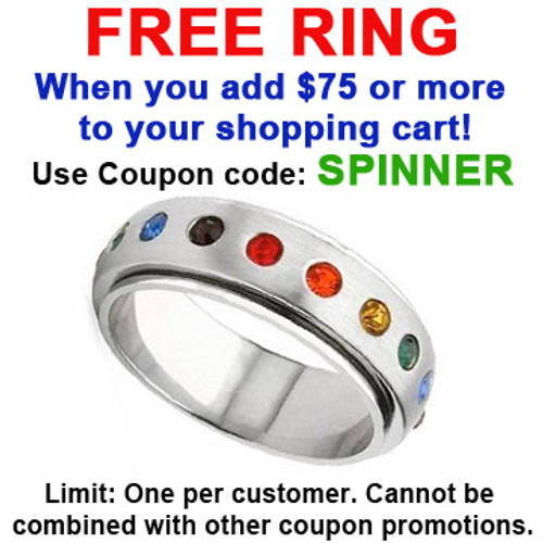 FREE with $75 or more - Use coupon code: SPINNER - Rainbow Spinner Ring - Gay & Lesbian Pride Stainless Steel Ring w/ CZ Stones  LGBT Pride ring, rainbow rings, gay store near men, gay shop,  gay jewelry