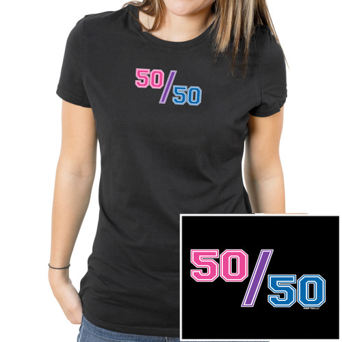 50/50" (Bisexual Pride Flag Colors) - UNISEX - Comical Bi Pride Black T-Shirt - LGBT Pride Clothing & Apparel