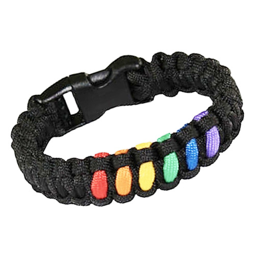 Black 6 Stripe Rainbow Snap Clasp Paracord Bracelet - Gay Pride Bracelet - LGBT Lesbian Pride Wristband, pride gear, pride merch, lesbian pride paracord bracelet,  gay pride paracord bracelet,  rainbow flag pride paracord bracelets, LGBTQ paracord bracelet
