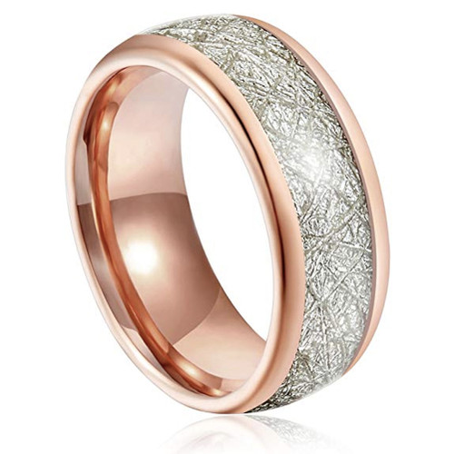 Women's or Men's Tungsten Wedding Band (8mm). Rose Gold Inspired Meteorite Tungsten Carbide Ring. Comfort Fit