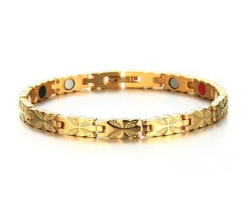 8" inch - Magnetic Stainless Steel Bracelet For Women. Gold Tone Women's Stainless Steel Magnetic Bracelet with magnets, far infrared, germanium and negative Ion technology)