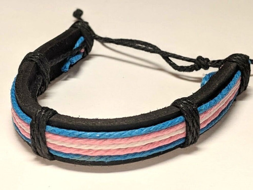 transgender pride bracelets, trans pride jewelry, LGBTQ pride bracelets, trans pride flag bracelets, pride bracelet, transgender pride wristlet,  trans pride wristband, trans pride leather slip knot bracelet,  transgender flag leather bracelet,