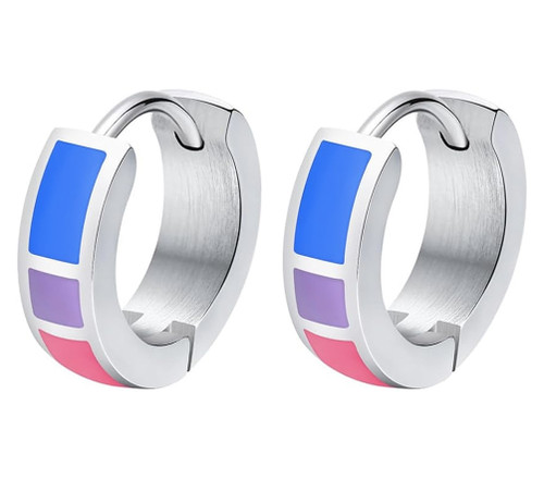 bisexual flag earrings, bi pride earrings, Hoop Huggie Earrings - LGBTQ earrings, Gay earrings, rainbow earrings, pride earrings, gay pride jewelry, , gay pride earrings, rainbow flag earrings, LGBTQ earrings, jewellery, gay jewellery, pride, jewellery, gay stud earrings,  