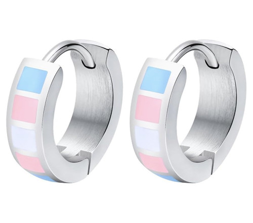 Transgender flag earrings, trans pride earrings, Hoop Huggie Earrings - LGBTQ earrings, Gay earrings, rainbow earrings, pride earrings, gay pride jewelry, , gay pride earrings, rainbow flag earrings, LGBTQ earrings, jewellery, gay jewellery, pride, jewellery, gay stud earrings,  