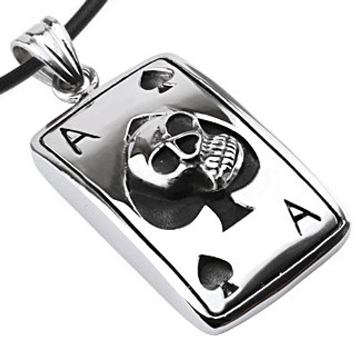 Ace of Spades Skull Dog Tag- Stainless Steel with 18" PVC Rope biker jewelry