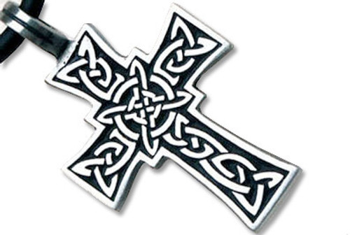 Tribal Celtic Cross Pendant - Black Gothic Christian Pewter Pendant with PVC Rope chain included!  