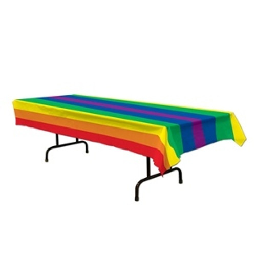 Plastic Rainbow Pride Table Cloth (Rectangle - 54 x 108") LGBT Gay Lesbian Party, gay table cloth, gay party supplies, rainbow table cover, rainbow table cloths