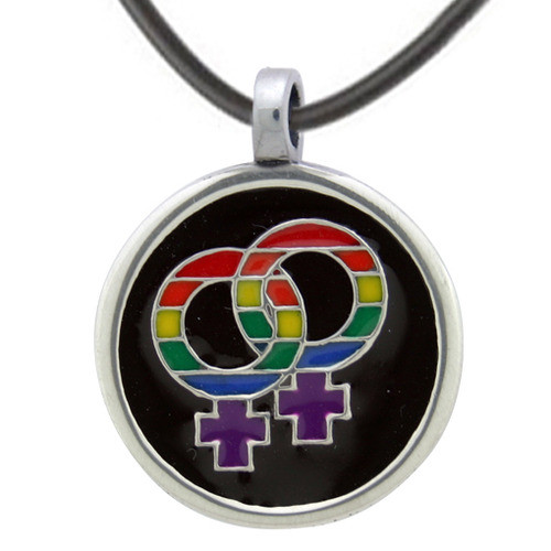 Rounded Rainbow Inset Double Female Symbols Gay Pride Pendant - LGBT Pewter Lesbian Necklace for Women  lesbian pendants, lesbian pride jewelry, lesbian jewellery, lesbian pride pendants, gay pendants, rainbow pendants, pride pendants, gay pride jewelry, lesbian necklaces, lesbian pride necklaces, gay necklaces, rainbow necklaces, pride necklaces, LGBT jewelry, LGBTQ jewellery,