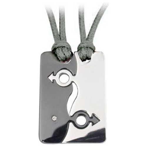 2pc Set - Break Apart Double Male Mars Black & Steel Color Pendants - Gay Pride Jewelry Set Steel Necklaces w/ PVC Ropes