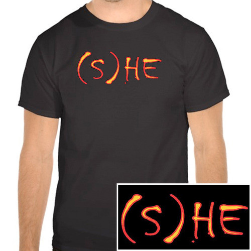 "(S)HE" - Black T-Shirt (She or He Design) - Transgender Pride / Gay Pride Black T-Shirt - LGBT Gay and Lesbian Pride Clothing & Apparel  pride merchandise,

pride clothing,
pride clothes,
pride apparel,
gay pride apparel,
gay apparel,
pride gear,
