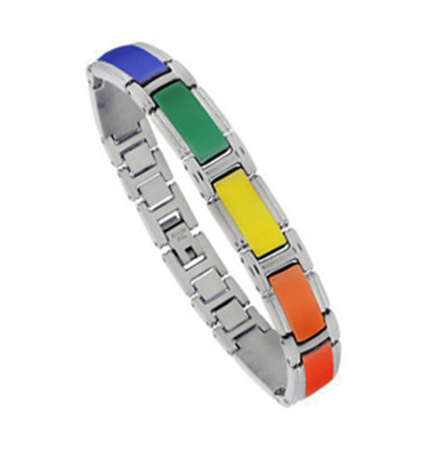 Steel Enamel Link Rainbow Bracelet - Gay and Lesbian LGBT Pride Wristlet gay bracelet, rainbow bracelet, lesbian bracelet,  pride bracelet, gay jewelry, lesbian jewelry,

