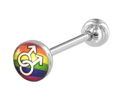 Rainbow Male Gay Pride Tongue Ring Barbell (Gay Pride Body Jewelry)   gay mens tongue rings, tongue rings for gay men, LGBTQ tongue rings, gay mens body jewelry, gay mens tongue barbell