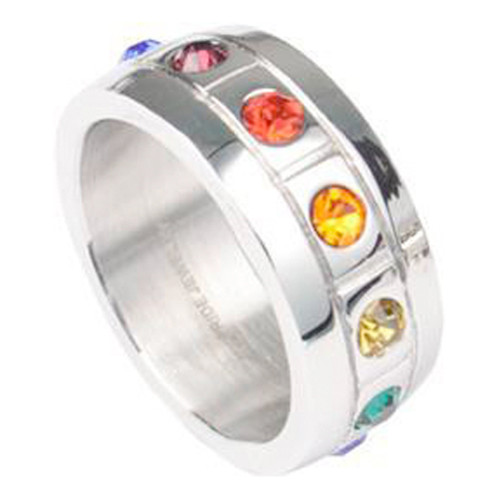 Rainbow CZ Blocks Ring - Gay & Lesbian Pride Stainless Steel Ring  pride ring, pride rings, rainbow ring, rainbow rings, rainbow wedding ring, rainbow engagement ring, LGBT wedding ring, gay wedding ring, gay promise ring, gay couples ring, lesbian engagement ring, lesbian wedding ring,
