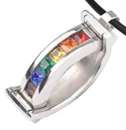 Click to get Rainbow CZ Double Curved Bounce Pendant  Gay  Lesbian LGBT Pride Steel Necklace