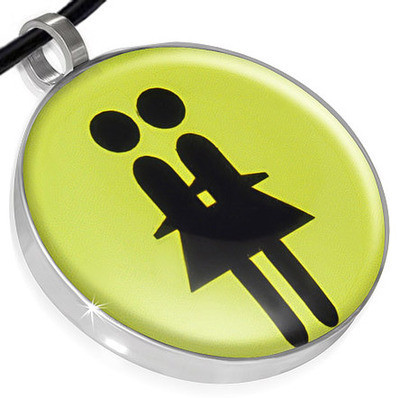 Click to get Yellow Lesbian Double Girl Symbol Disc Lesbian Pendant  Steel LGBT Lesbian Pride Necklace w Chain