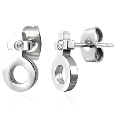 Click to get Female Venus Symbols w CZ Stones  Steel Lesbian Pride Earrings  Cut Out Style