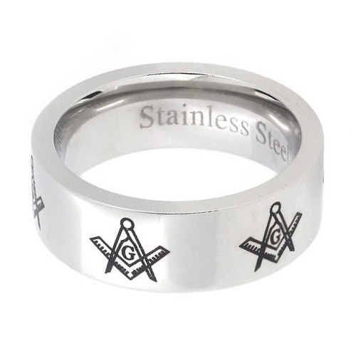 Click to get Mason Silver Color and Black Enamel Simple Band  Freemason Ring  Masonic Ring