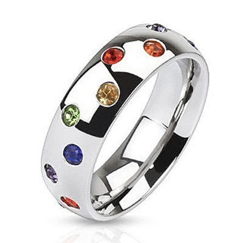 Click to get A Scattered Full Rainbow Ring  LGBT Gay and Lesbian Pride Ring w CZ Stones