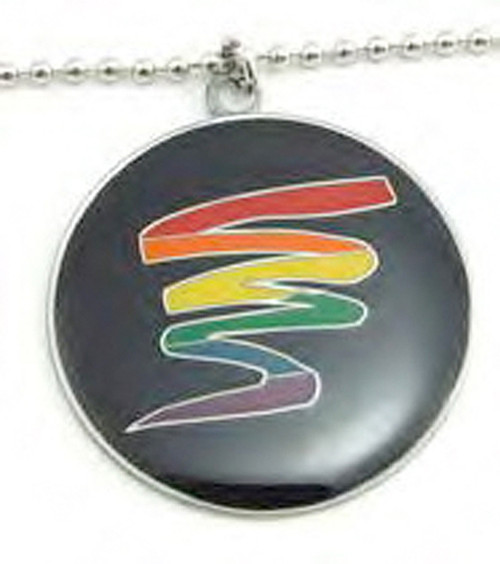 Click to get Black Gay Pride Round Circle Pendant w Rainbow Squiggle  LGBT Gay and Lesbian Pride Necklace