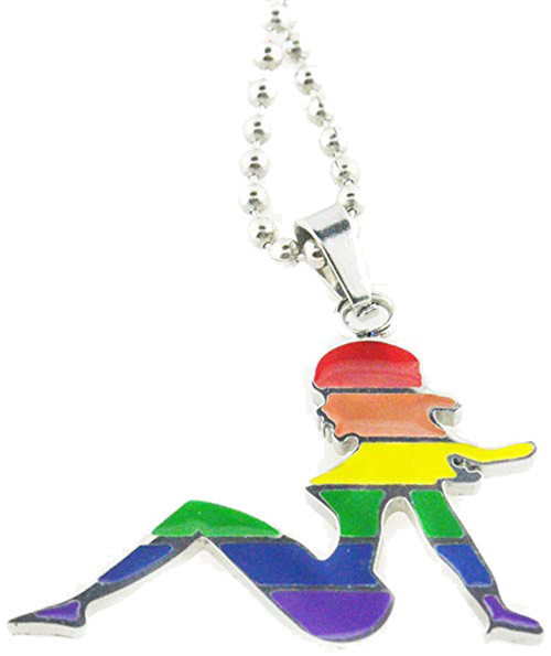 Click to get Cut Out Shape Hot Girl Rainbow Necklace with 18 chain  LGBT Steel Lesbian Pride Jewelry