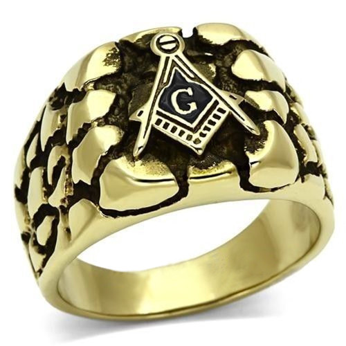 Click to get Gold Plated Rocky Face Freemason Ring  Masonic Ring  Enamel  Stainless Steel Band for a Mason