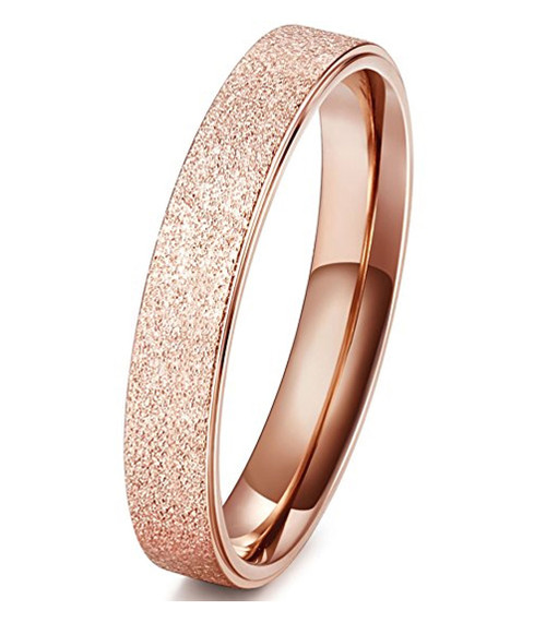 Click to get Womens Titanium Wedding Band 4mm Rose Gold Sand Blasted Glittery Finish Titanium Ring with Flat Edge