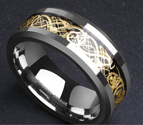 Click to get Mens Tungsten Wedding Band 8mm Celtic Wedding Band  Silver Resin Inlay Yellow Gold Celtic Knot Tungsten Carbide Ring