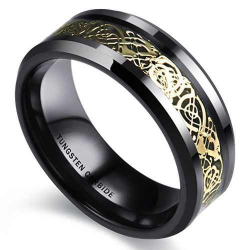 Click to get Mens Tungsten Wedding Band 8mm Celtic Wedding Band Black with Gold Resin Inlay Celtic Knot Tungsten Carbide Ring