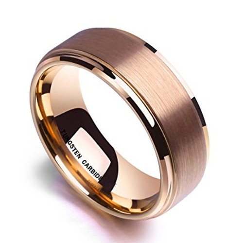 Click to get 8mm  Unisex or Mens Tungsten Wedding Bands  Rose Gold Tungsten Carbide High Polish Sides and Matte Finish Comfort Fit