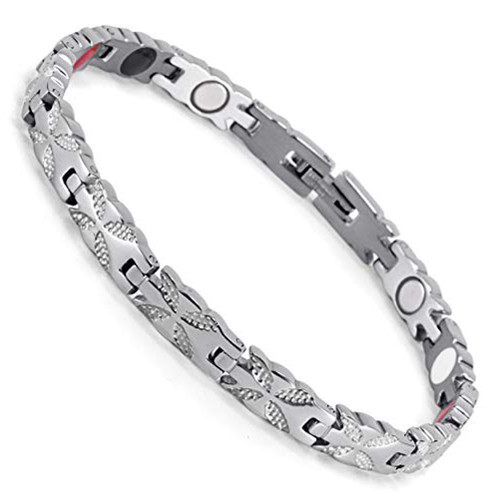 Click to get 8 Inch  Magnetic Stainless Steel Bracelet for Women  Silver Tone Stainless Steel Magnetic Bracelet with magnets far infrared germanium and negative Ion technology